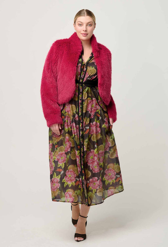 Reina Faux Fur Cropped Jacket in Rosa