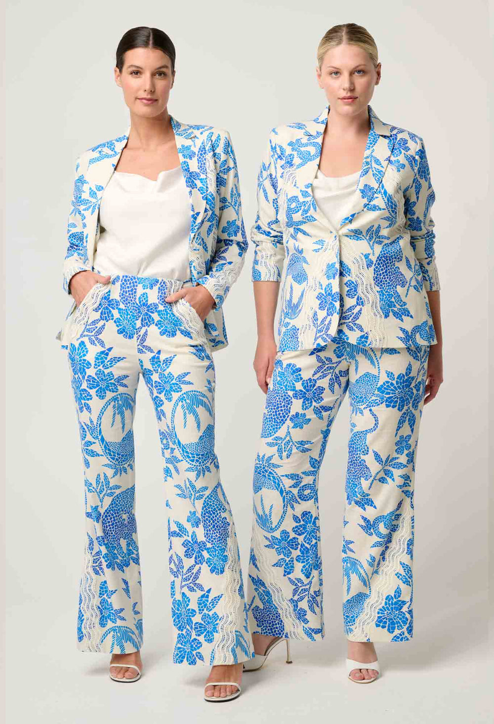 OnceWas Leandro Contrast Lace Linen Viscose Stretch Blazer in Azure Mosaic