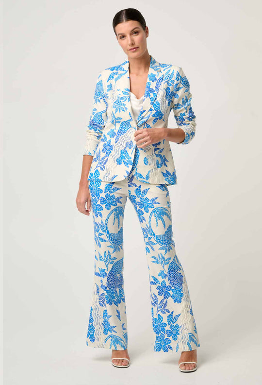 OnceWas Leandro Contrast Lace Linen Viscose Stretch Blazer in Azure Mosaic