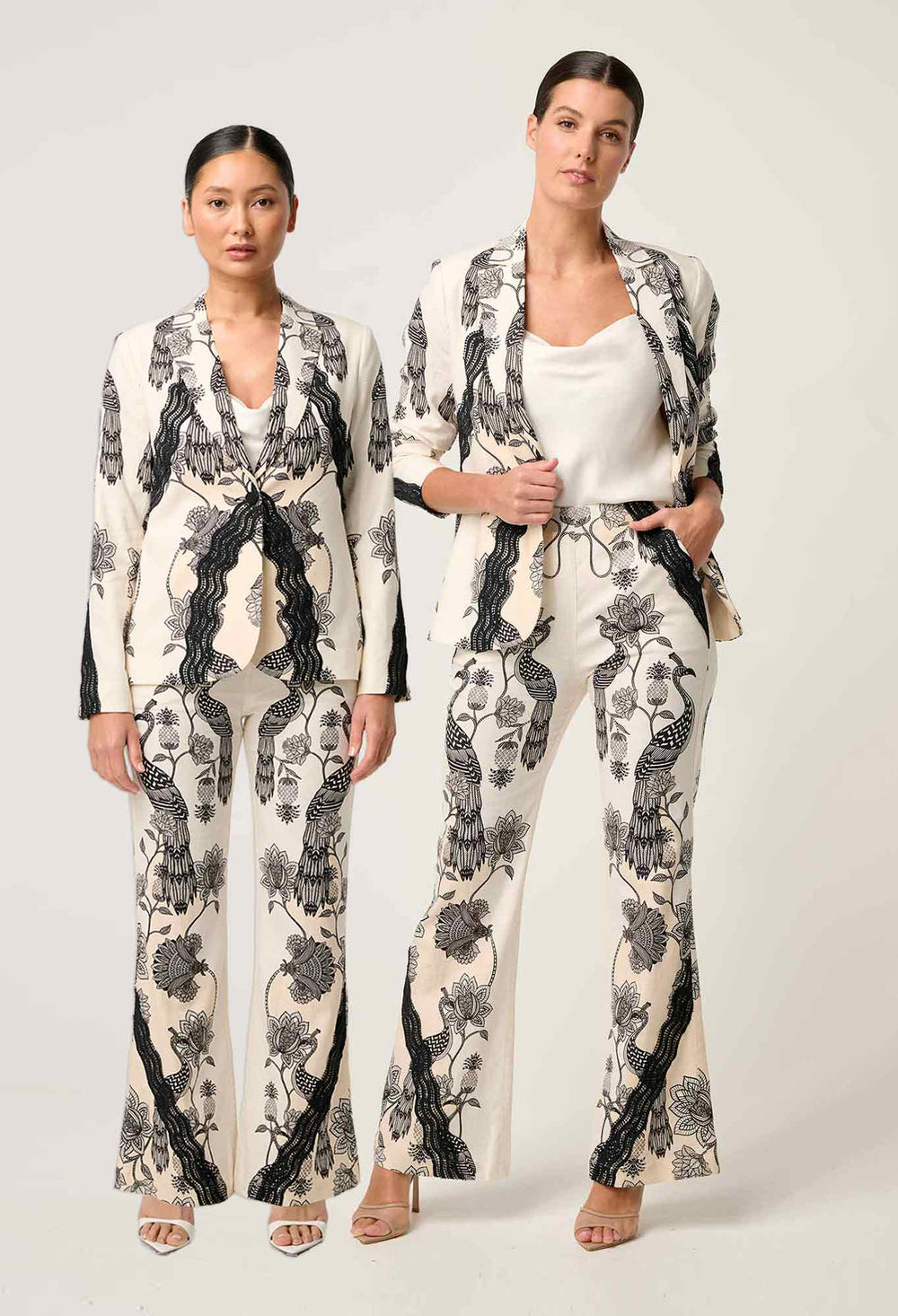 PETITE Leandro Contrast Lace Linen Viscose Stretch Blazer in Imperial Stone
