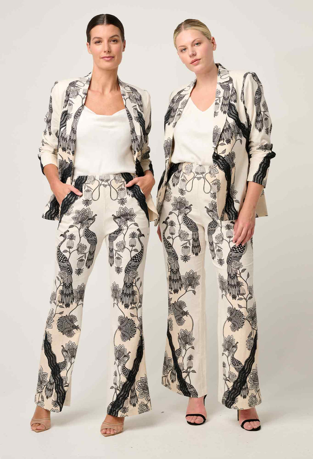 Leandro Contrast Lace Linen Viscose Stretch Blazer in Imperial Stone