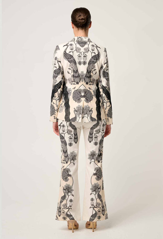 Leandro Contrast Lace Linen Viscose Stretch Blazer in Imperial Stone