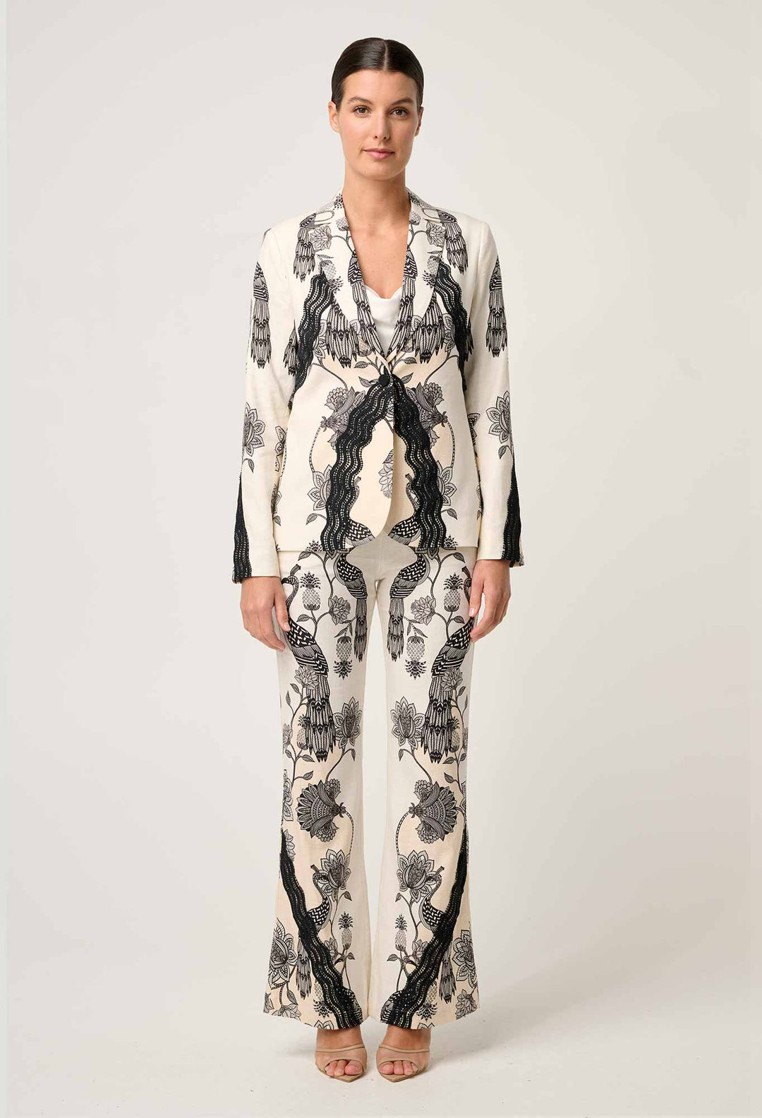Leandro Contrast Lace Linen Viscose Stretch Blazer in Imperial Stone