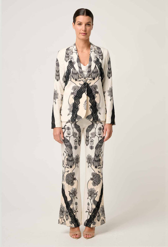 Leandro Contrast Lace Linen Viscose Stretch Blazer in Imperial Stone