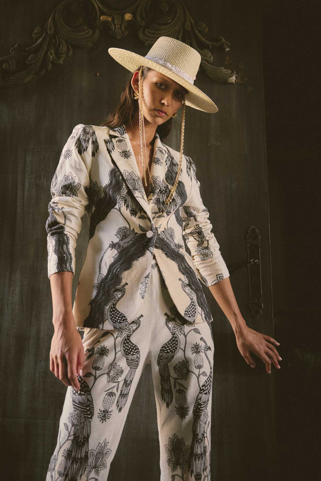 OnceWas Leandro Contrast Lace Linen Viscose Stretch Blazer in Imperial Stone