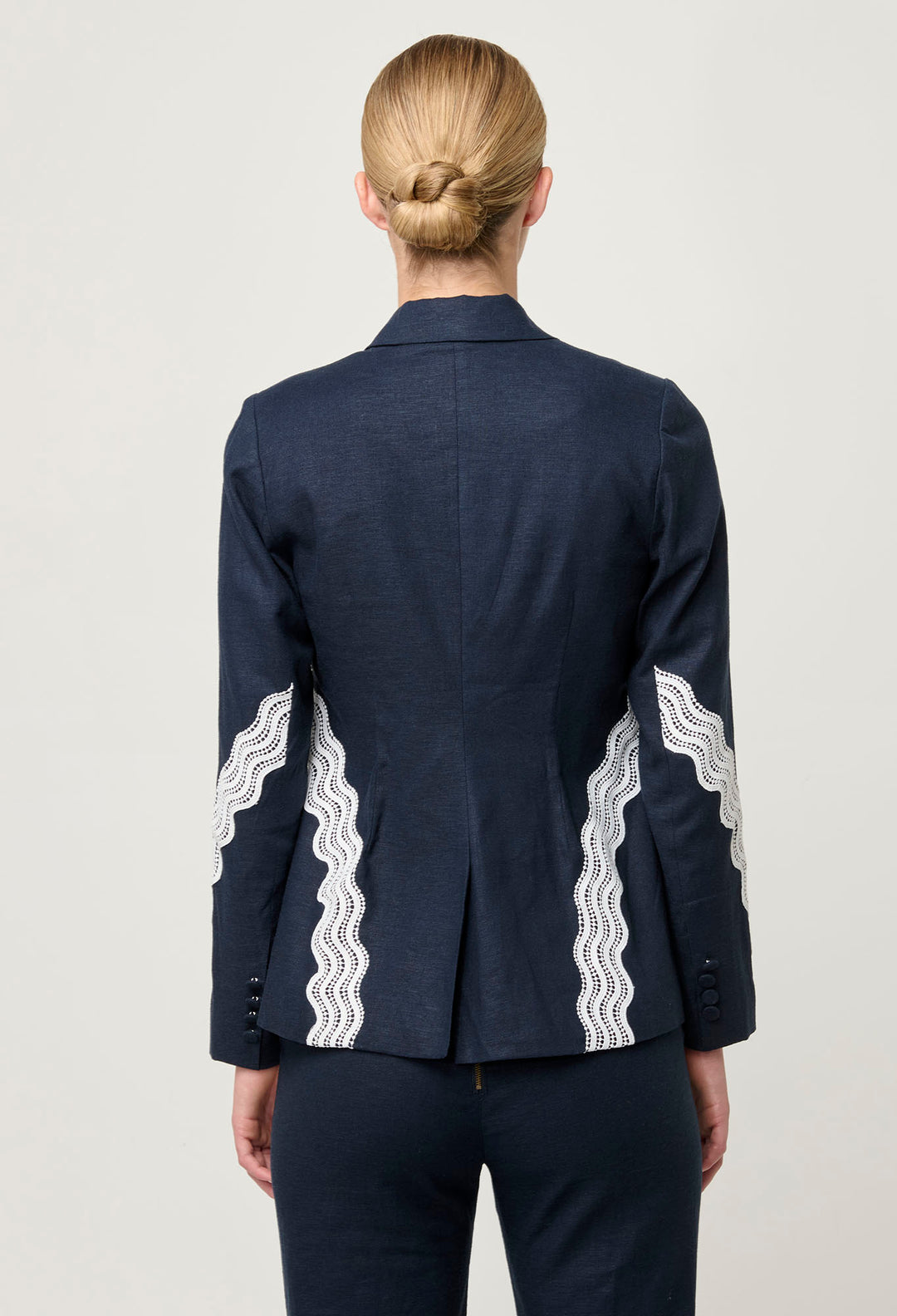 OnceWas Leandro Lace Viscose Stretch Blazer in Night Sky