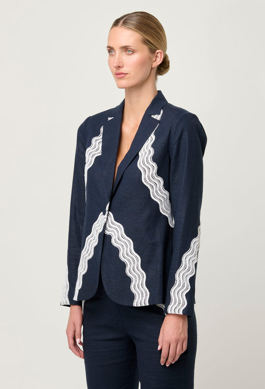OnceWas Leandro Lace Viscose Stretch Blazer in Night Sky