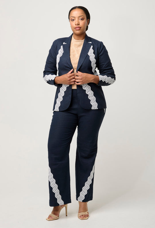 OnceWas  Leandro Lace Viscose Stretch Blazer in Night Sky