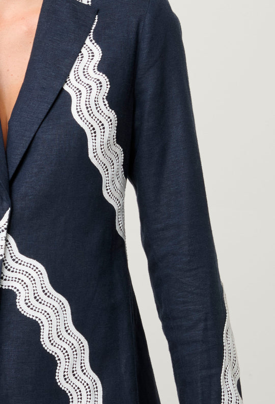 OnceWas  Leandro Lace Viscose Stretch Blazer in Night Sky