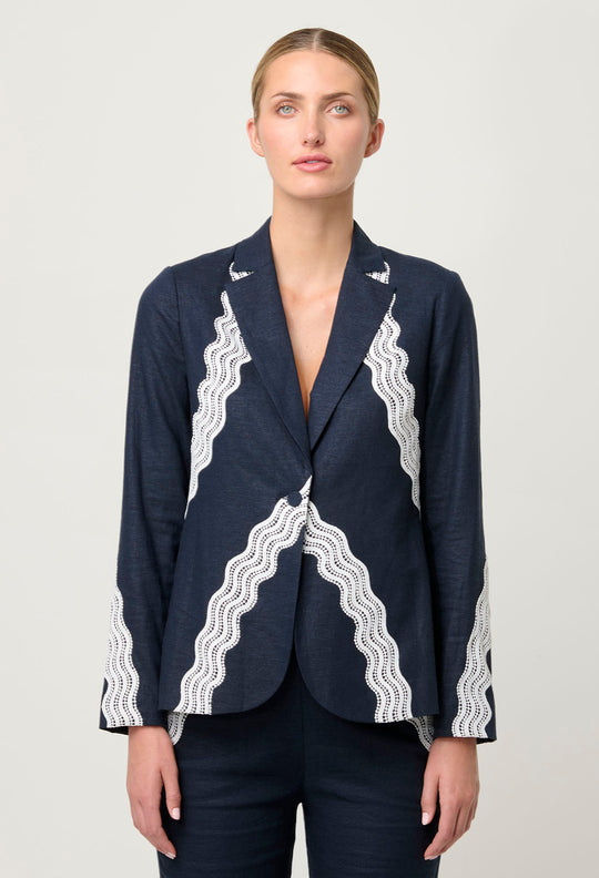 OnceWas Leandro Lace Viscose Stretch Blazer in Night Sky
