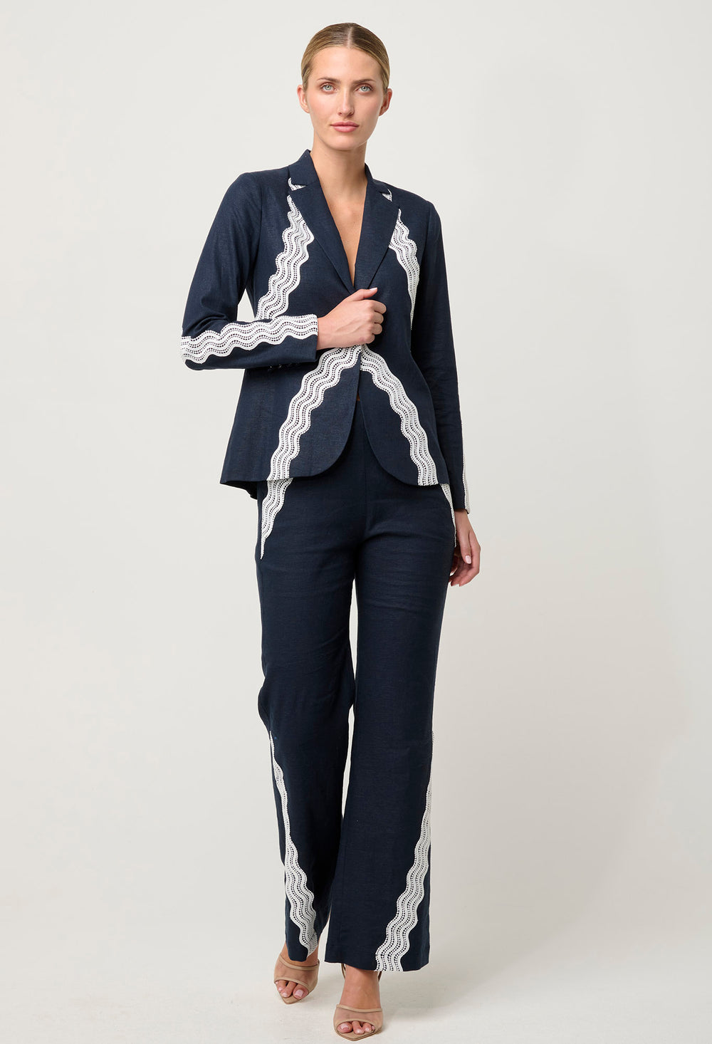 OnceWas Leandro Lace Viscose Stretch Blazer in Night Sky