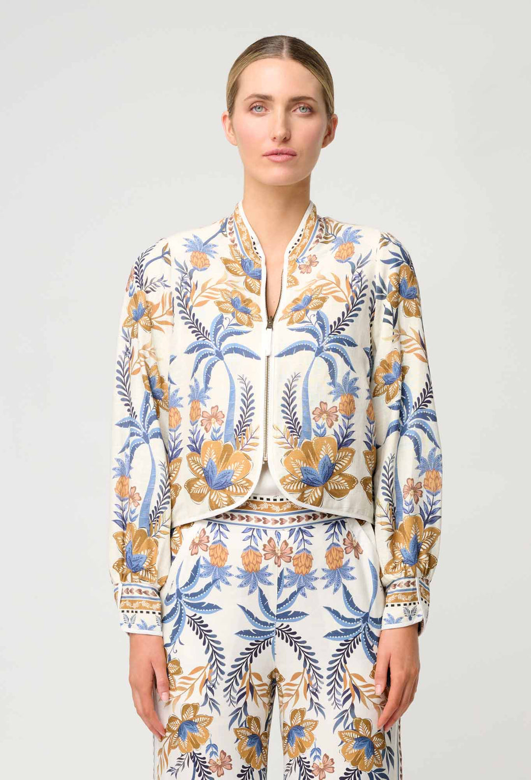 OnceWas Aurora Reversible Linen Viscose Jacket in Golden Medina / Marrakech Topaz