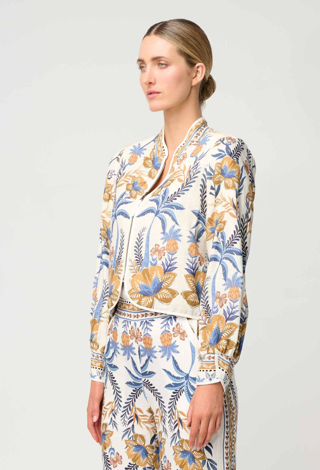 OnceWas Aurora Reversible Linen Viscose Jacket in Golden Medina / Marrakech Topaz
