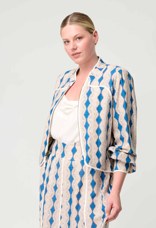 OnceWas Aurora Reversible Linen Viscose Jacket in Golden Medina / Marrakech Topaz