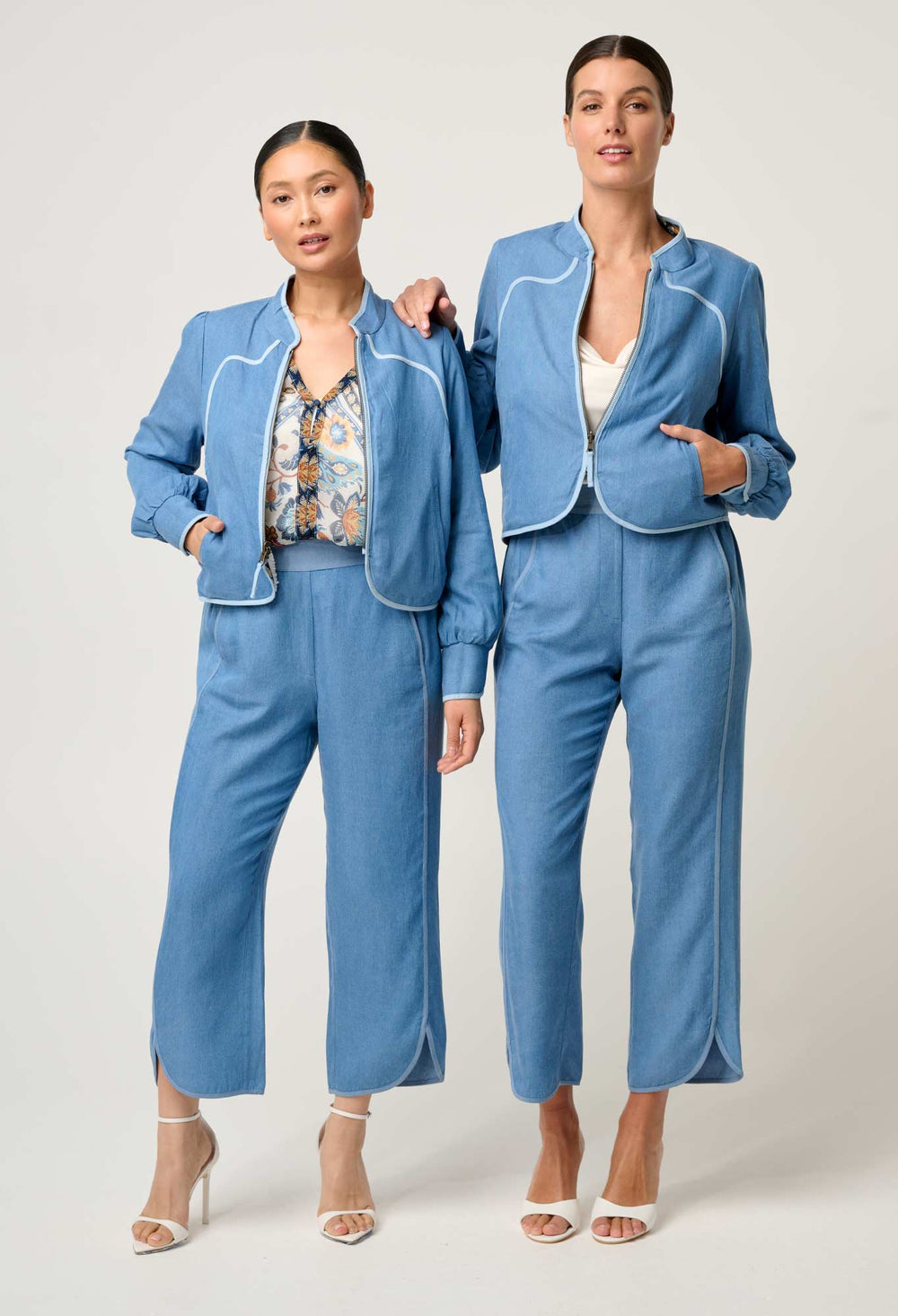 PETITE Aurora Reversible Viscose & Tencel Fringe Jacket in Petinos Floros / Blue Ash