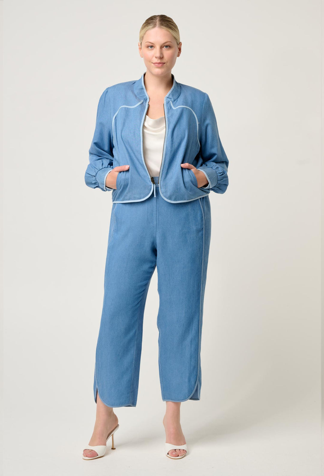 OnceWas Aurora Reversible Viscose & Tencel Fringe Jacket in Petinos Floros / Blue Ash