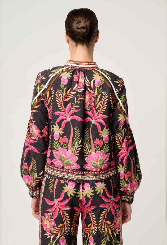 OnceWas Arabella Reversible Viscose Jacket in Anthos Lótos/Black