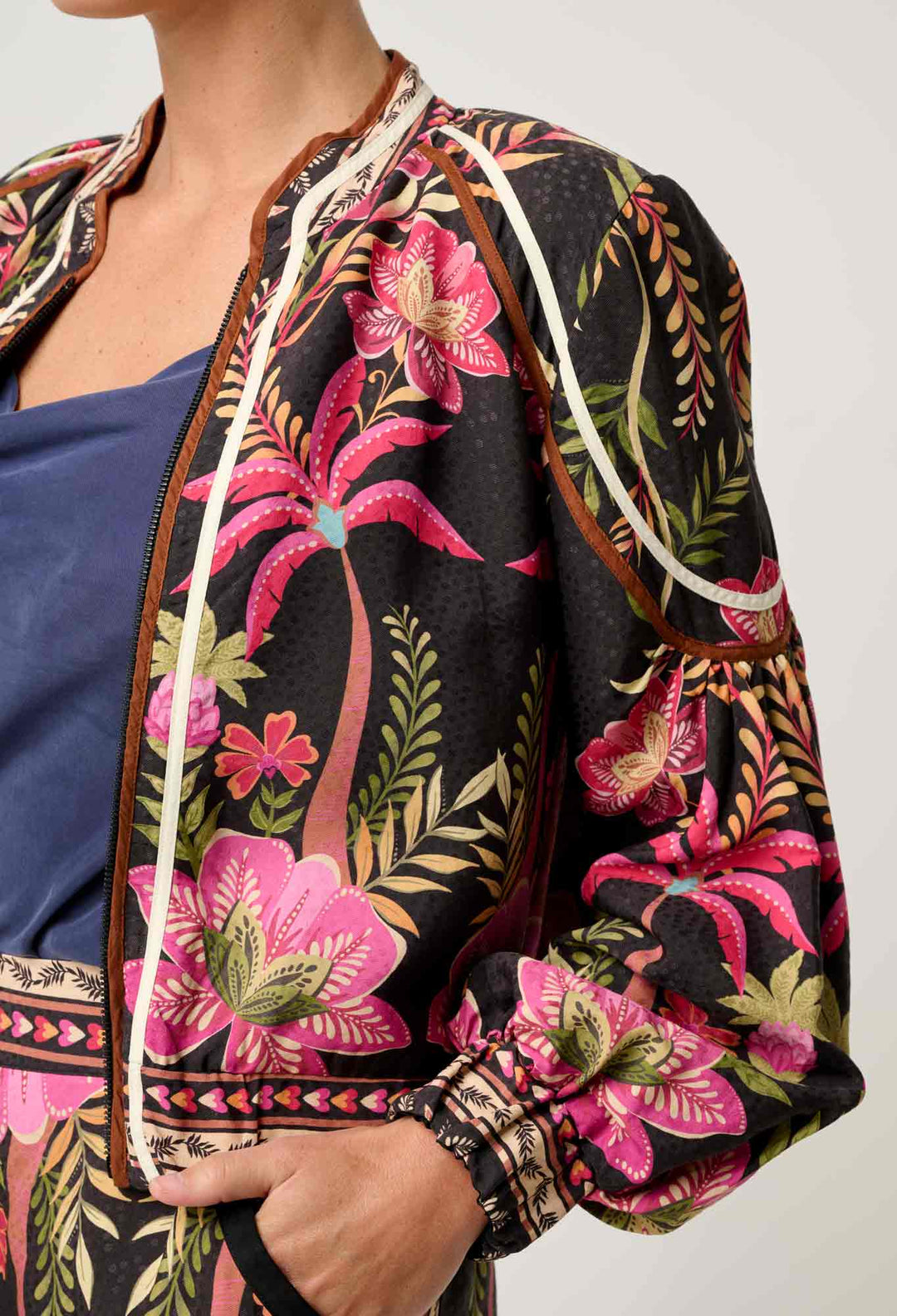 OnceWas Arabella Reversible Viscose Jacket in Anthos Lótos/Black