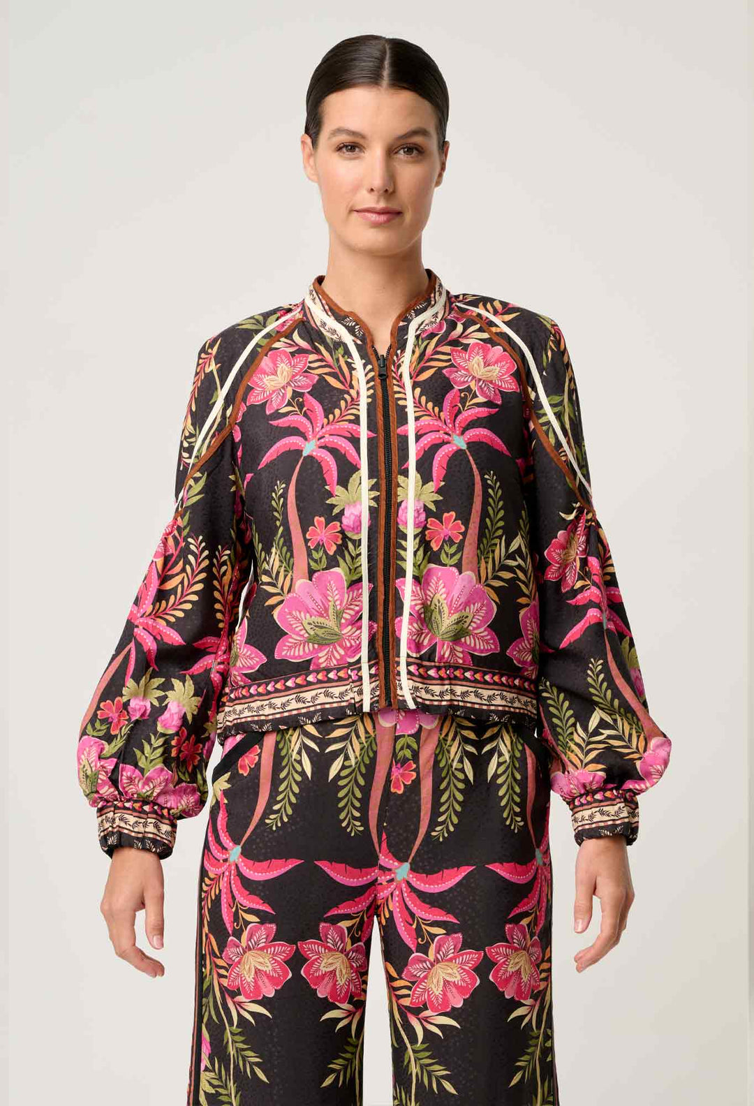 OnceWas Arabella Reversible Viscose Jacket in Anthos Lótos/Black