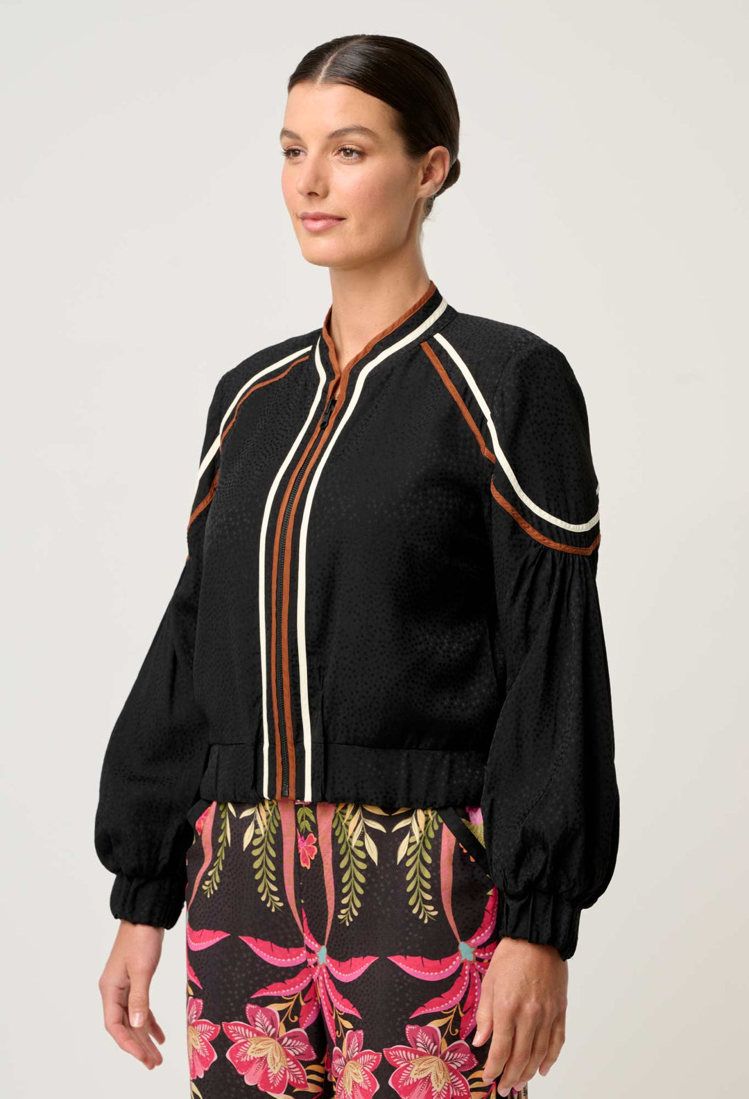 OnceWas Arabella Reversible Viscose Jacket in Anthos Lótos/Black