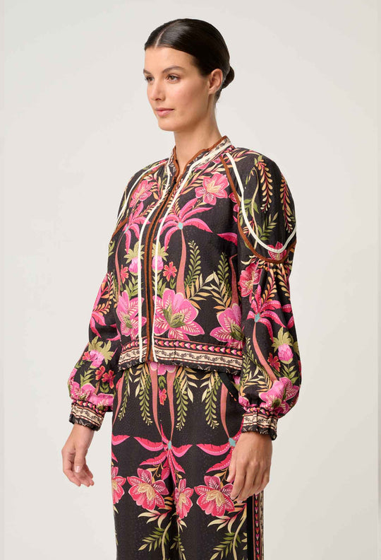 OnceWas Arabella Reversible Viscose Jacket in Anthos Lótos/Black
