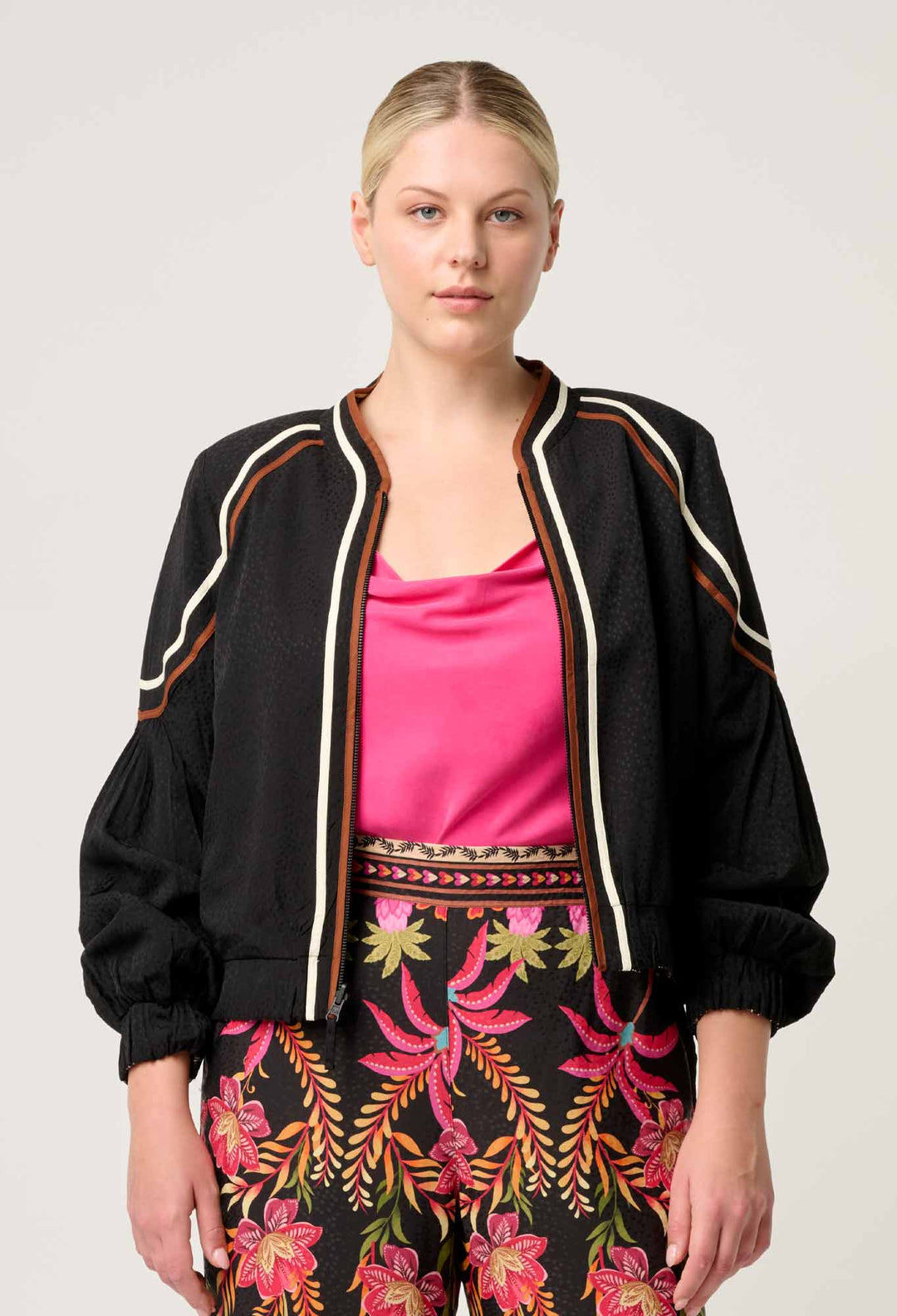OnceWas Arabella Reversible Viscose Jacket in Anthos Lótos/Black