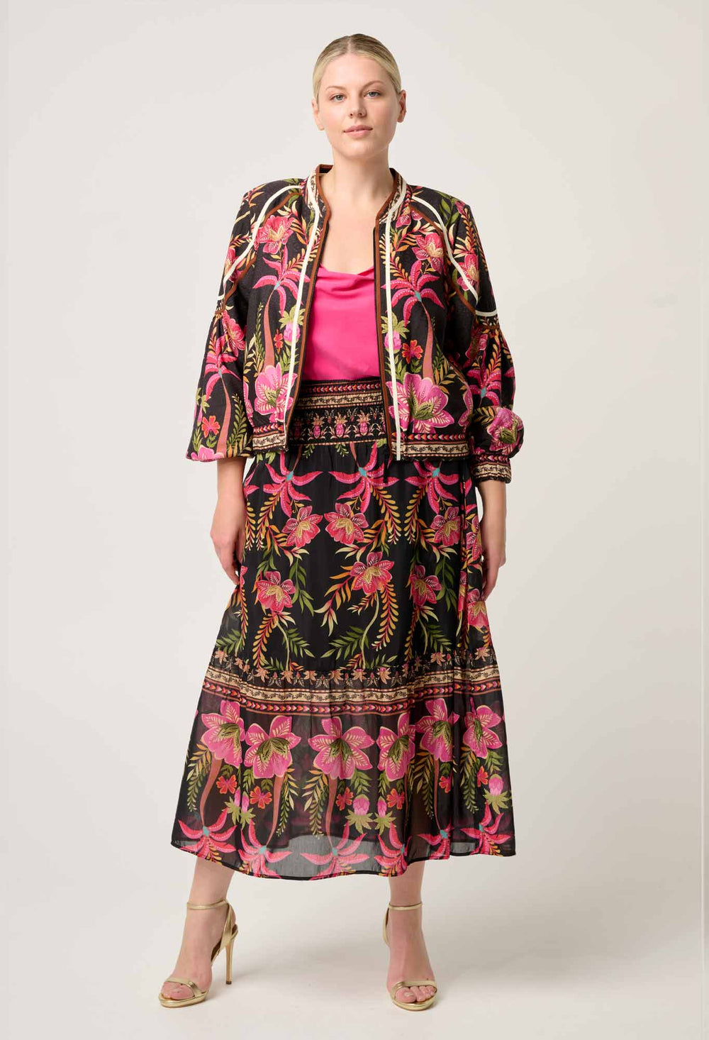 OnceWas Arabella Reversible Viscose Jacket in Anthos Lótos/Black