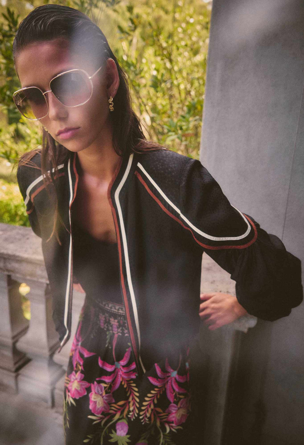 OnceWas Arabella Reversible Viscose Jacket in Anthos Lótos/Black