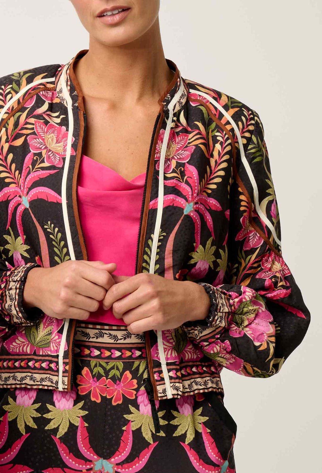 OnceWas Arabella Reversible Viscose Jacket in Anthos Lótos/Black