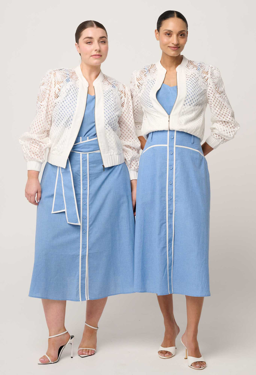 Selena Cotton Silk Bomber Jacket in Ivory