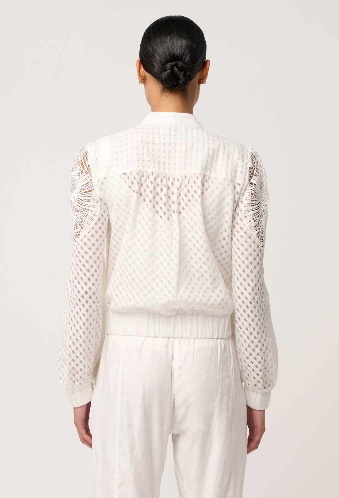 Selena Cotton Silk Bomber Jacket in Ivory