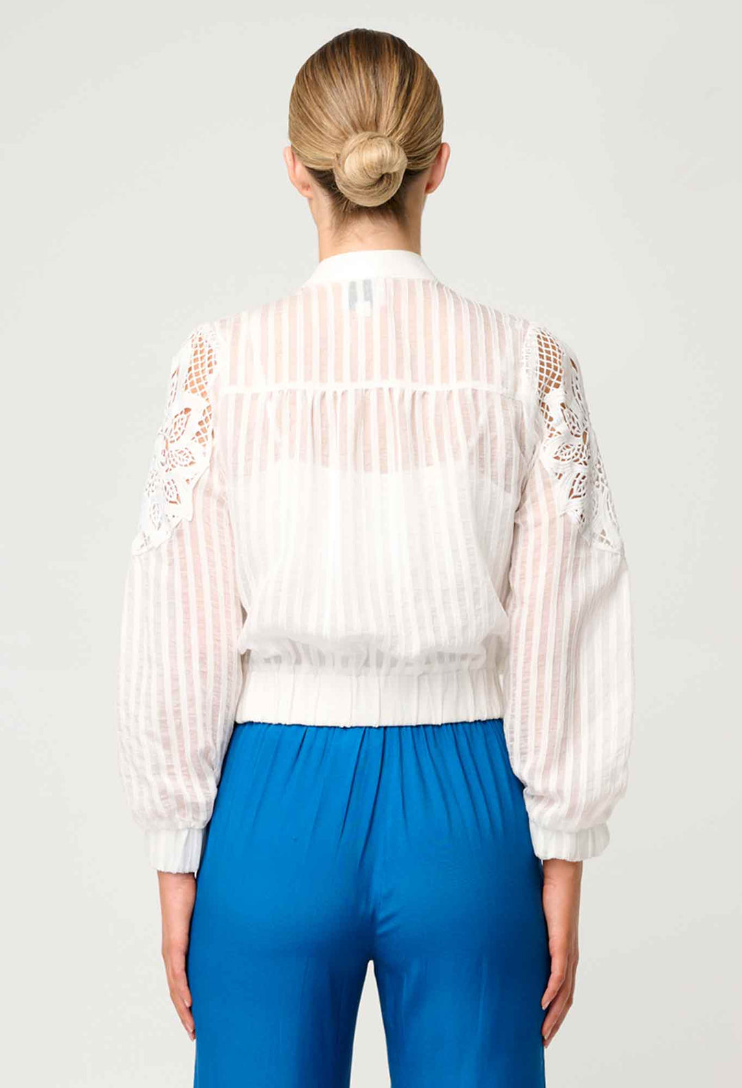 OnceWas Lamia Tencel Lace Detail Bomber in Ivory