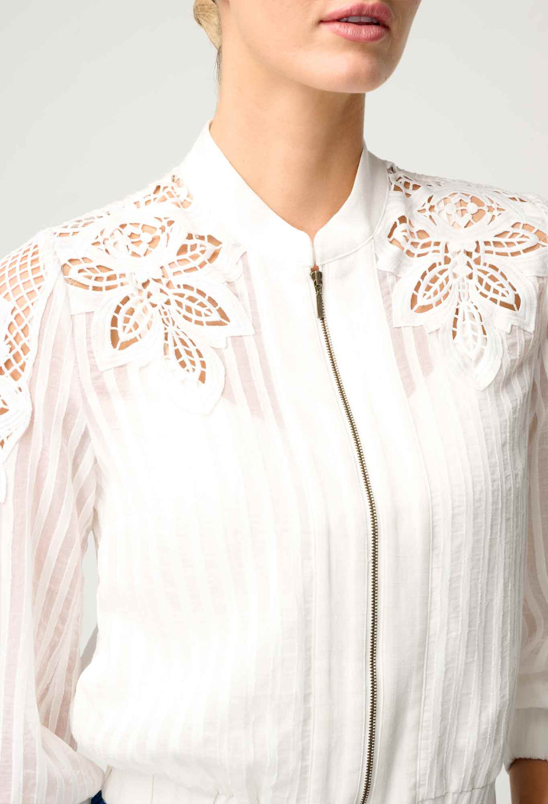 OnceWas Lamia Tencel Lace Detail Bomber in Ivory