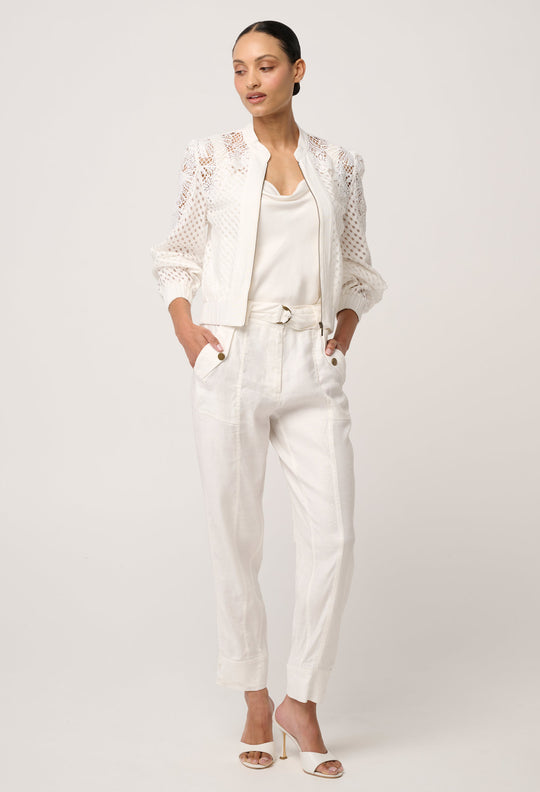 Selena Cotton Silk Bomber Jacket in Ivory