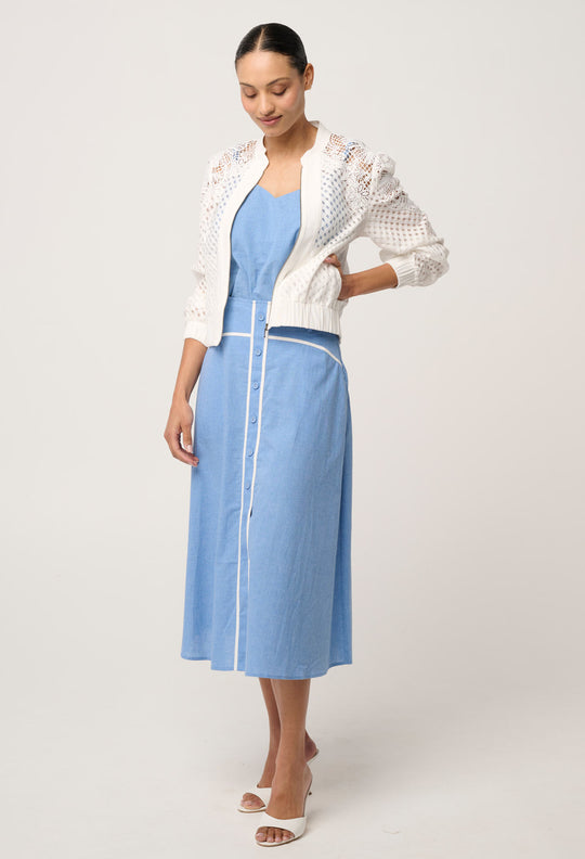 Selena Cotton Silk Bomber Jacket in Ivory
