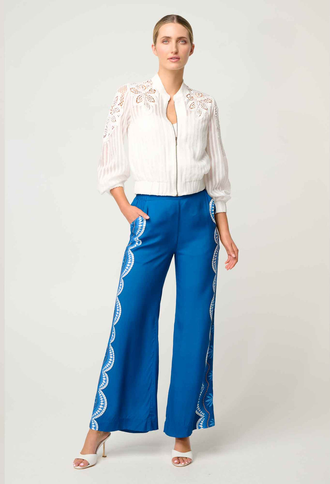 OnceWas Lamia Tencel Lace Detail Bomber in Ivory