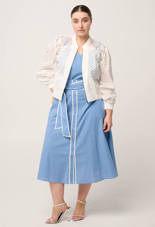 Selena Cotton Silk Bomber Jacket in Ivory