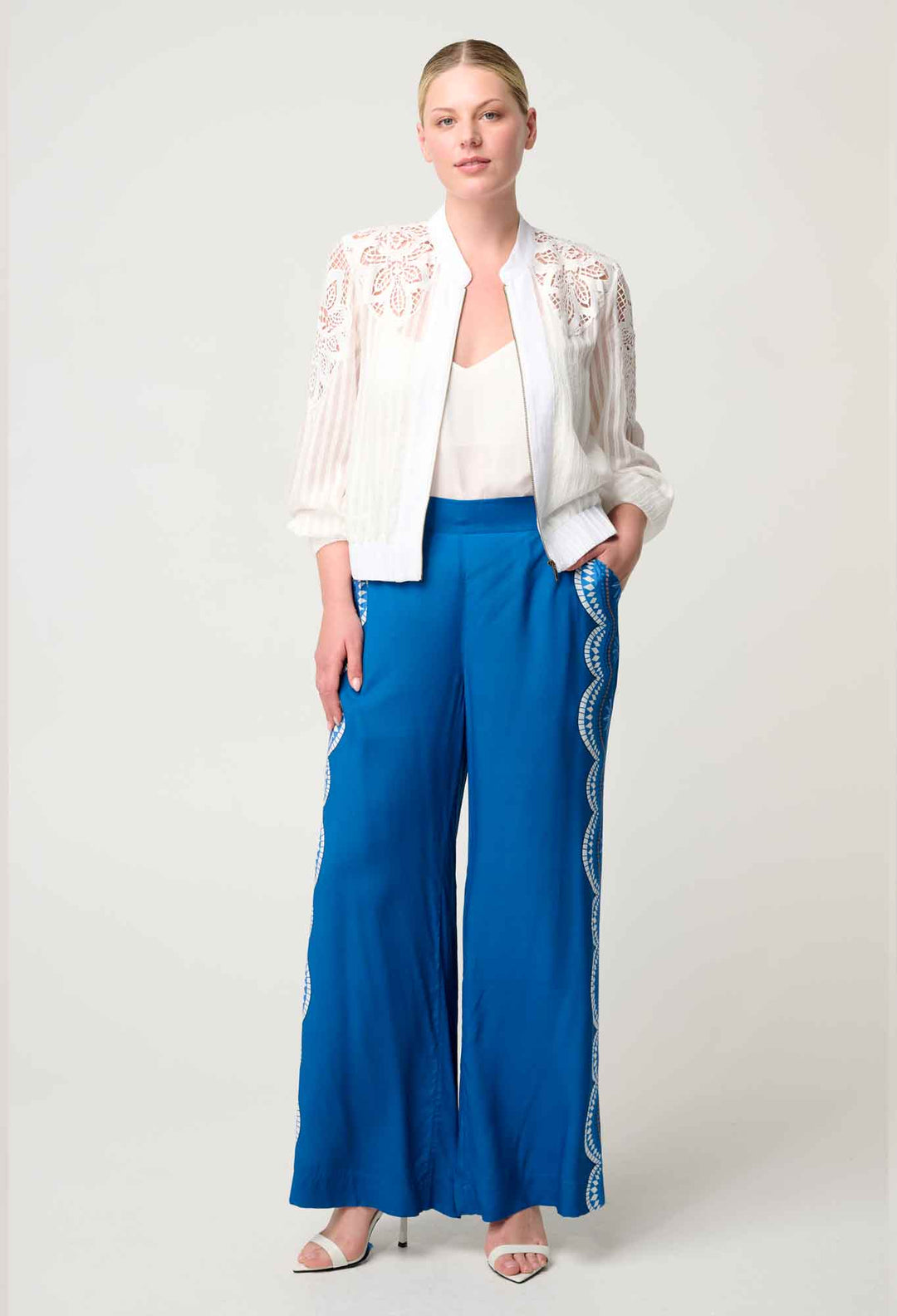 OnceWas Lamia Tencel Lace Detail Bomber in Ivory