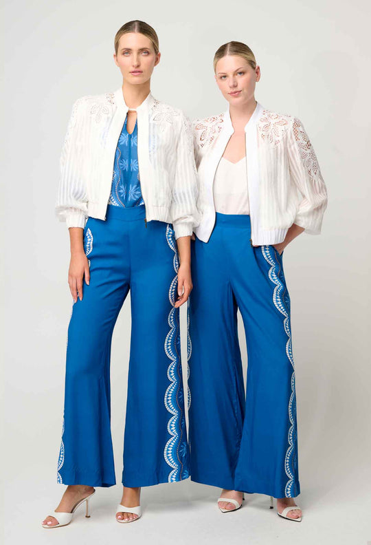 OnceWas Lamia Tencel Lace Detail Bomber in Ivory