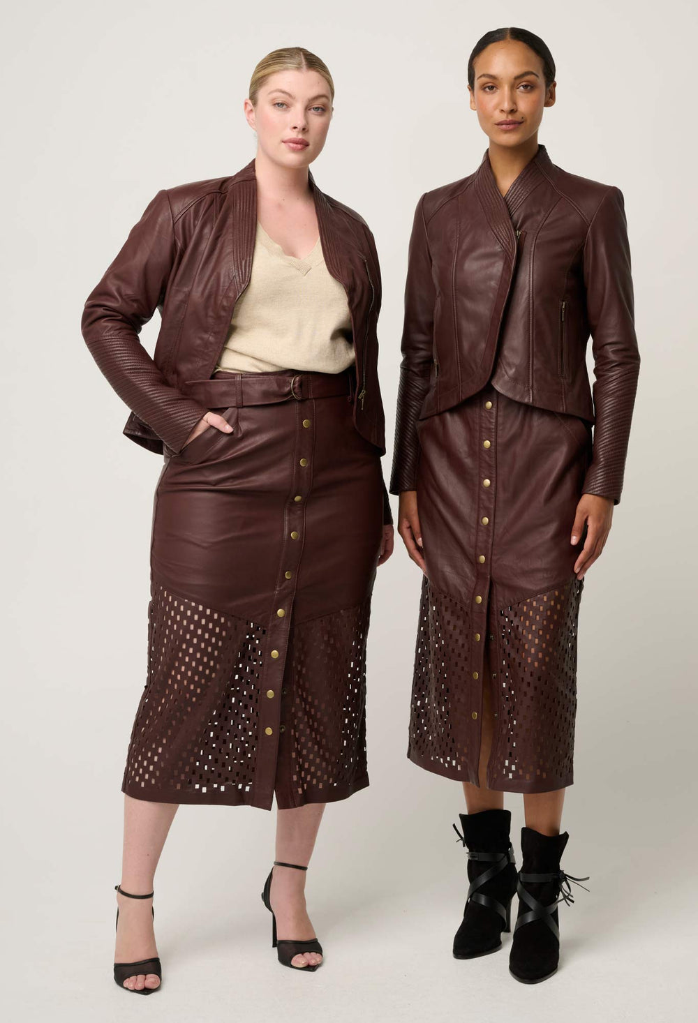 OnceWas Acer Leather Shawl Collar Detail Jacket in Oxblood