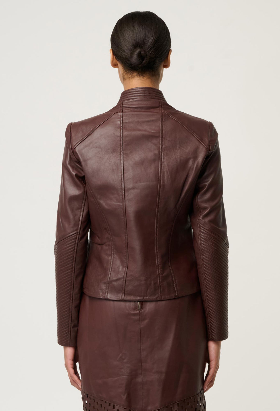 OnceWas Acer Leather Shawl Collar Detail Jacket in Oxblood