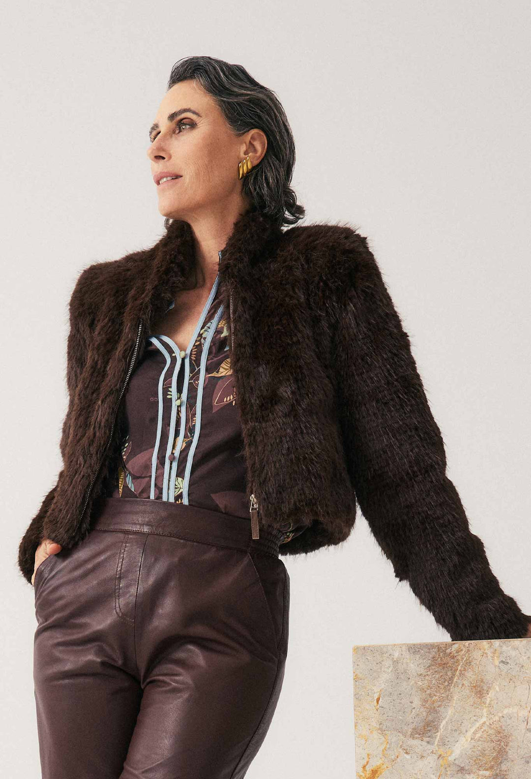 OnceWas Dawn Faux Fur Cropped Jacket in Walnut