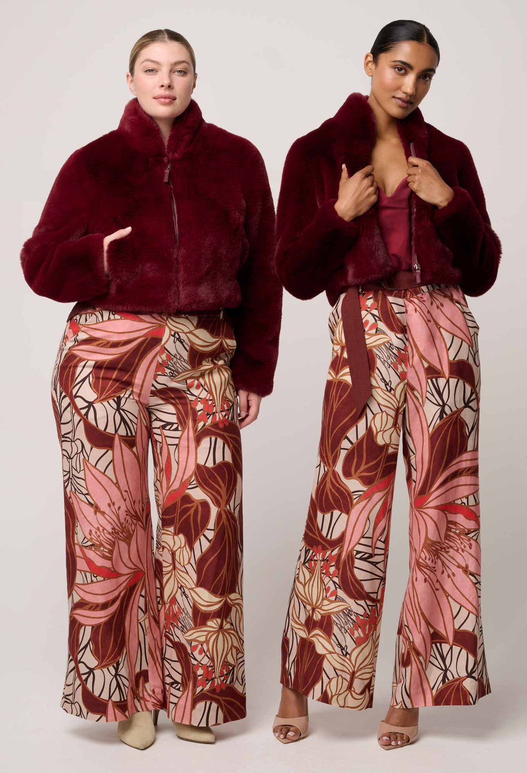 OnceWas Dawn Faux Fur Cropped Jacket in Bordeaux