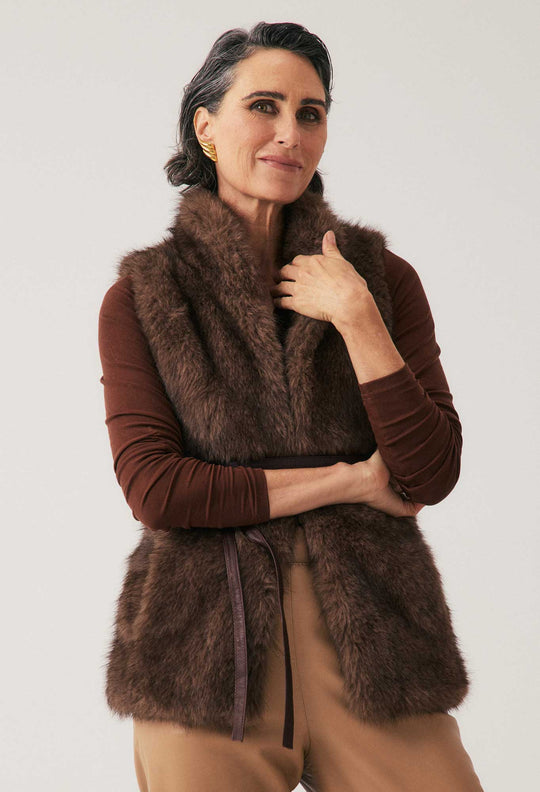 OnceWas Hazel Faux Fur Vest in Walnut