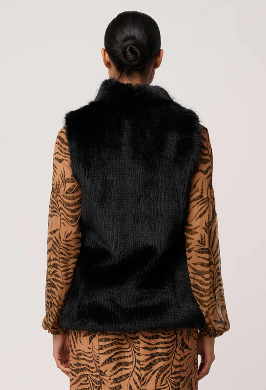 OnceWas Hazel Faux Fur Vest in Black