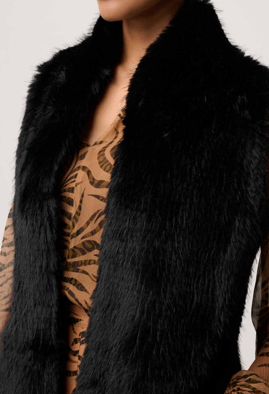 OnceWas Hazel Faux Fur Vest in Black