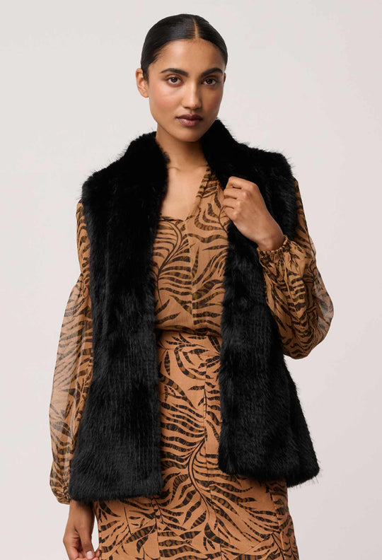 OnceWas Hazel Faux Fur Vest in Black