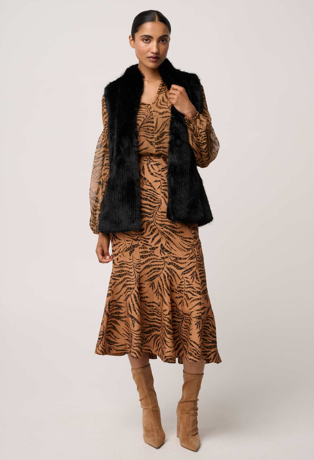 OnceWas Hazel Faux Fur Vest in Black