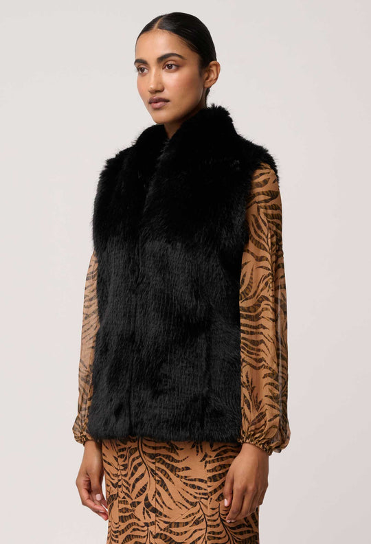 OnceWas Hazel Faux Fur Vest in Black