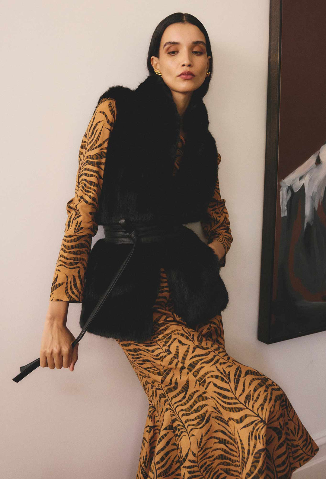 OnceWas Hazel Faux Fur Vest in Black